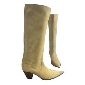Nando Muzi Suede Knee High Pointed Toe Boots Beige 38 / US 7.5-8 pull on soft